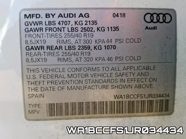 WA1BCCFS1JR034434 фото 2