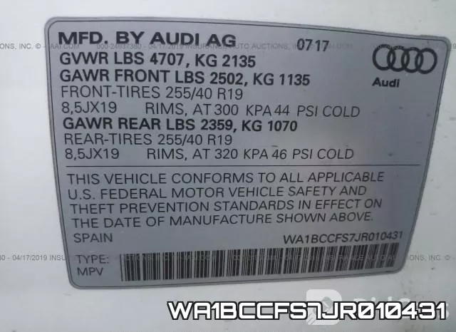 WA1BCCFS7JR010431 фото 10