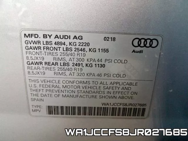 WA1JCCFS8JR027685 фото 2