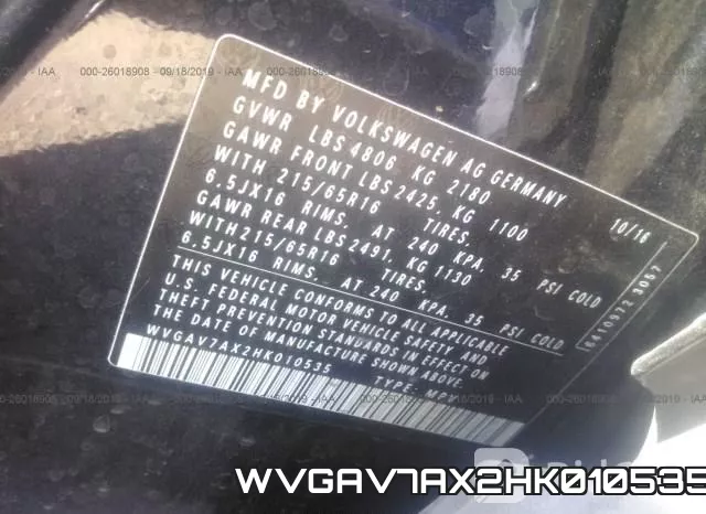WVGAV7AX2HK010535 фото 10