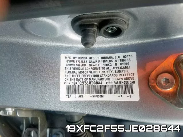 19XFC2F55JE028644 фото 2