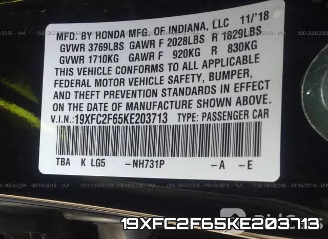 19XFC2F65KE203713 фото 10