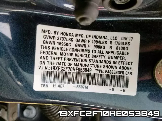 19XFC2F70HE053849 фото 2
