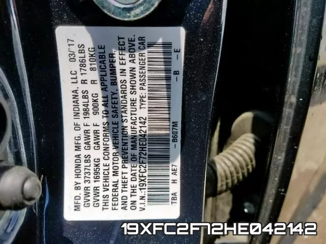 19XFC2F72HE042142 фото 2