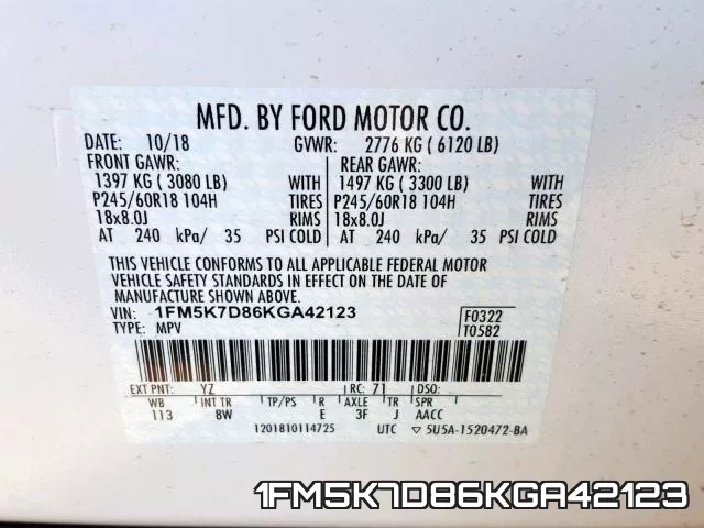 1FM5K7D86KGA42123 фото 2