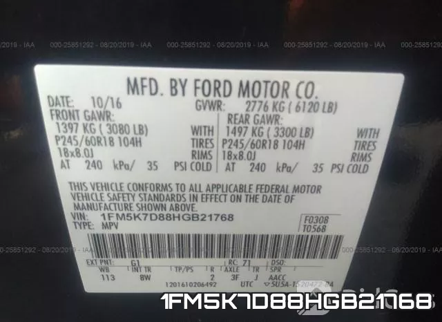 1FM5K7D88HGB21768 фото 10