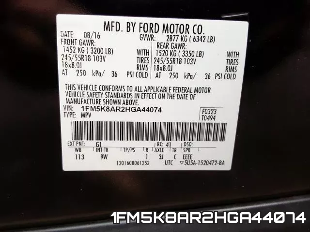 1FM5K8AR2HGA44074 фото 2