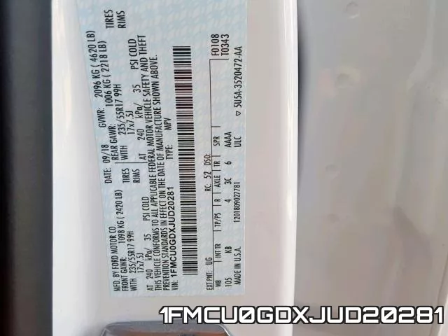 1FMCU0GDXJUD20281 фото 2