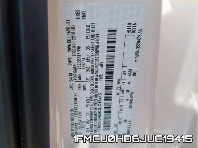 1FMCU0HD6JUC19415 фото 2