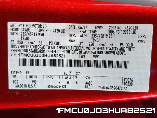 1FMCU0JD3HUA82521 фото 2