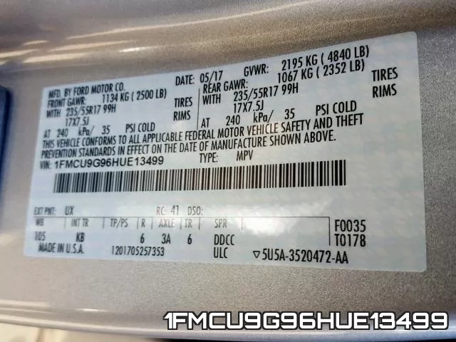 1FMCU9G96HUE13499 фото 2