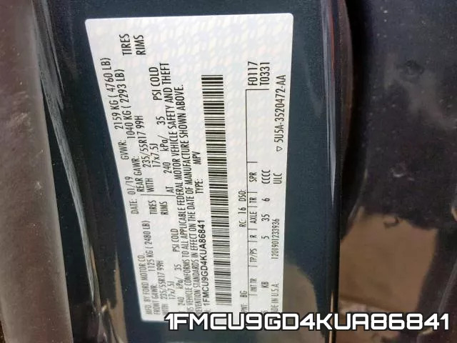 1FMCU9GD4KUA86841 фото 2