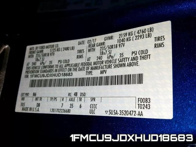 1FMCU9JDXHUD18683 фото 2