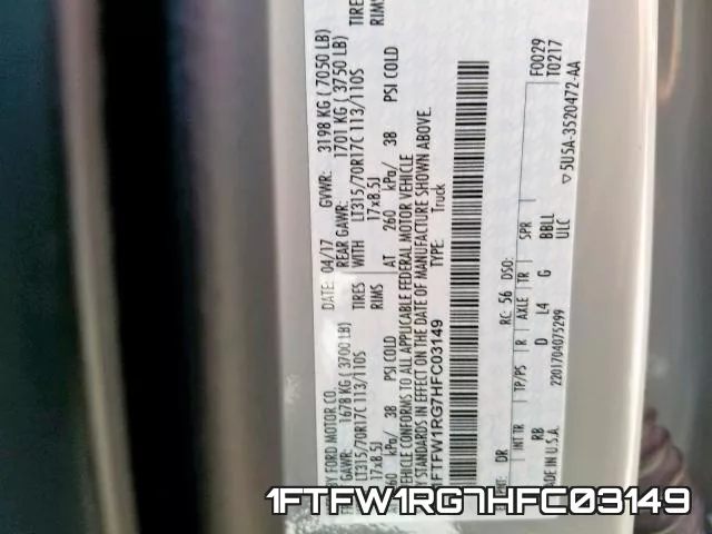 1FTFW1RG7HFC03149 фото 2