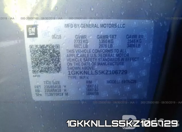 1GKKNLLS5KZ106729 фото 10
