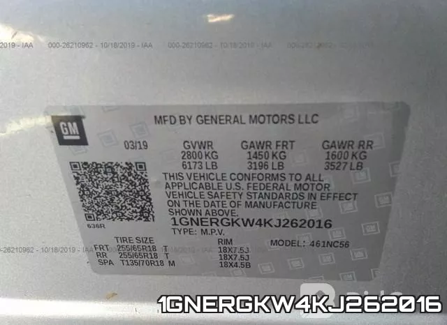 1GNERGKW4KJ262016 фото 10