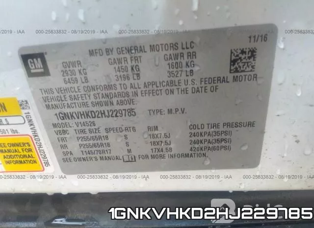 1GNKVHKD2HJ229785 фото 10
