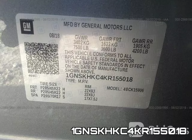 1GNSKHKC4KR155018 фото 9