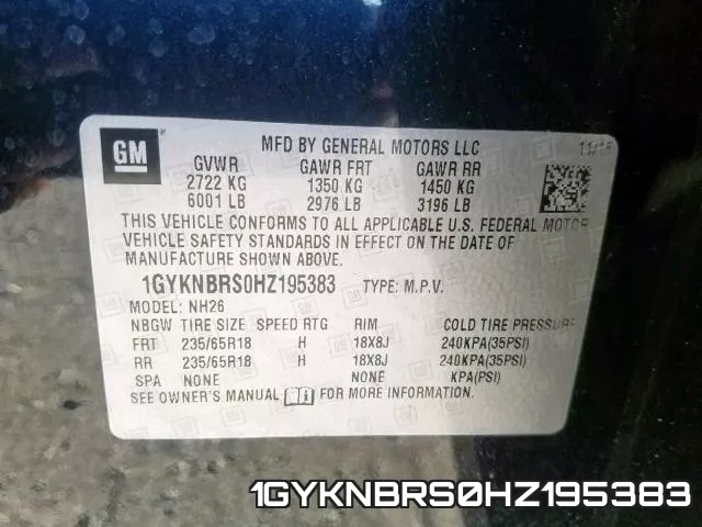 1GYKNBRS0HZ195383 фото 2