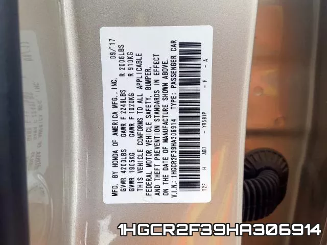 1HGCR2F39HA306914 фото 2