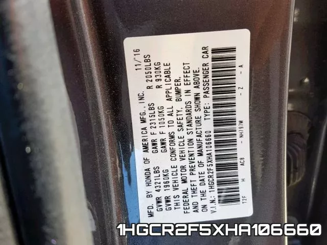 1HGCR2F5XHA106660 фото 2