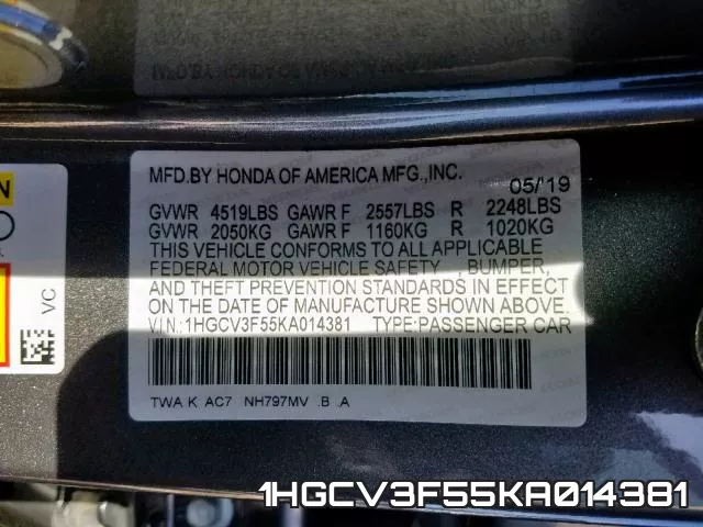 1HGCV3F55KA014381 фото 2