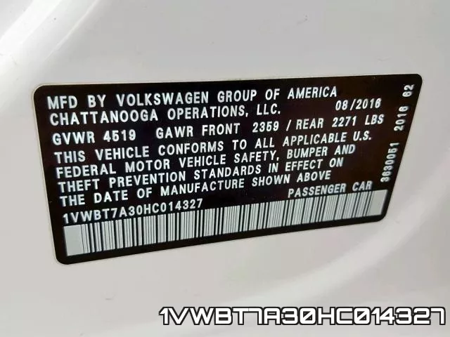 1VWBT7A30HC014327 фото 2