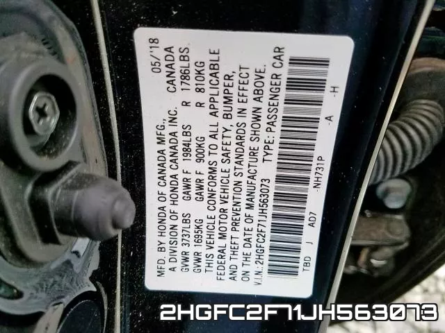2HGFC2F71JH563073 фото 2
