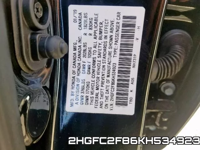 2HGFC2F86KH534923 фото 2