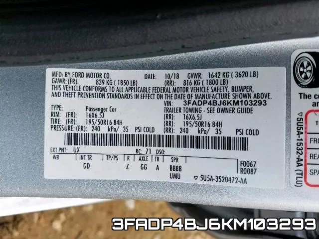 3FADP4BJ6KM103293 фото 2