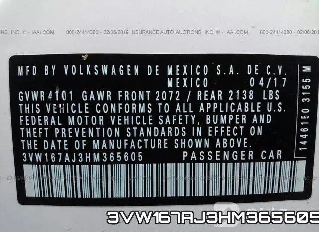 3VW167AJ3HM365605 фото 10
