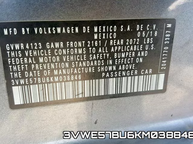 3VWE57BU6KM038846 фото 2