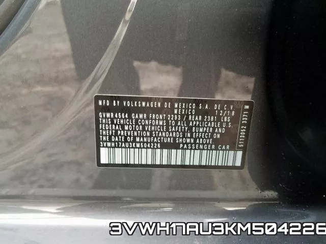 3VWH17AU3KM504226 фото 2