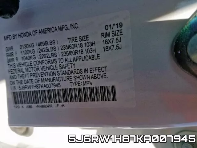 5J6RW1H87KA007945 фото 2