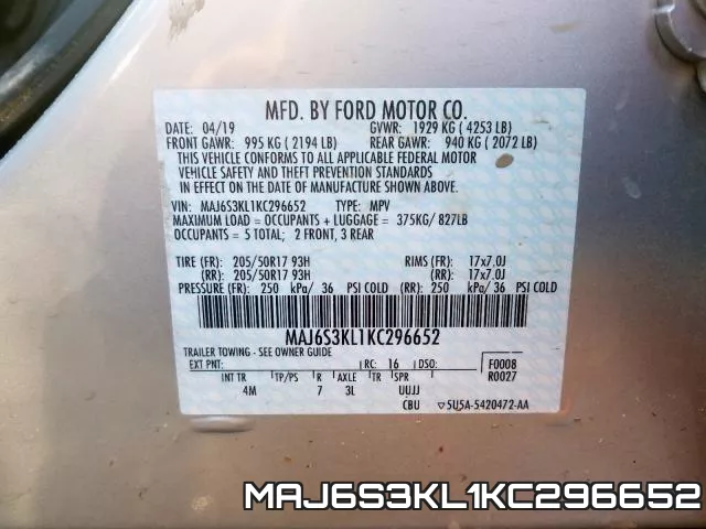 MAJ6S3KL1KC296652 фото 2