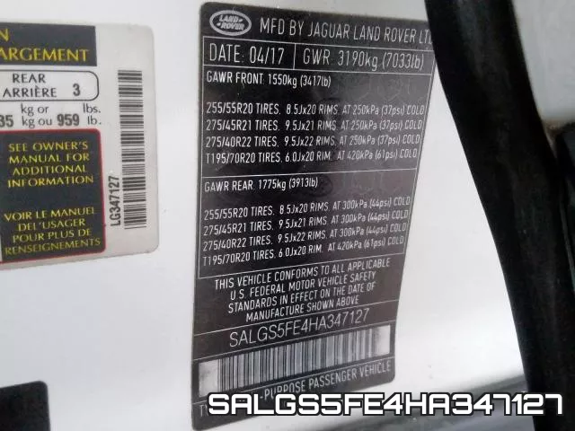 SALGS5FE4HA347127 фото 2