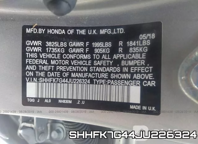 SHHFK7G44JU226324 фото 10