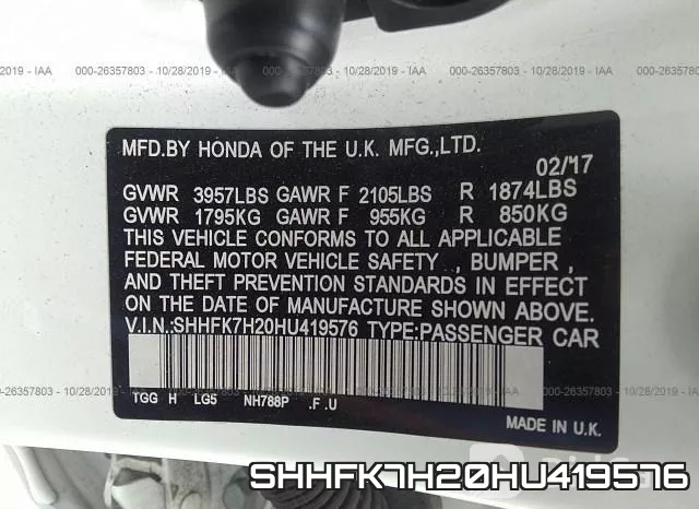 SHHFK7H20HU419576 фото 10