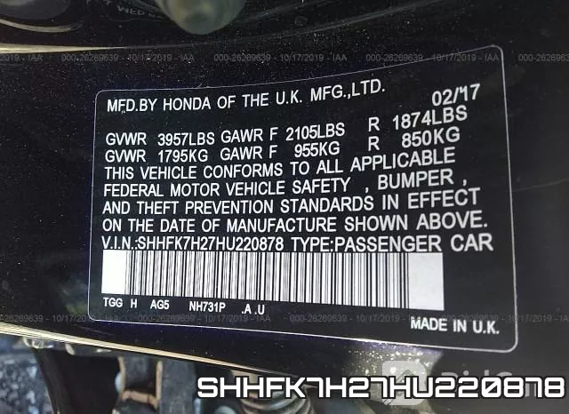 SHHFK7H27HU220878 фото 10