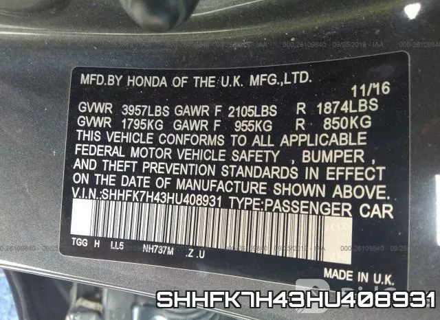 SHHFK7H43HU408931 фото 10