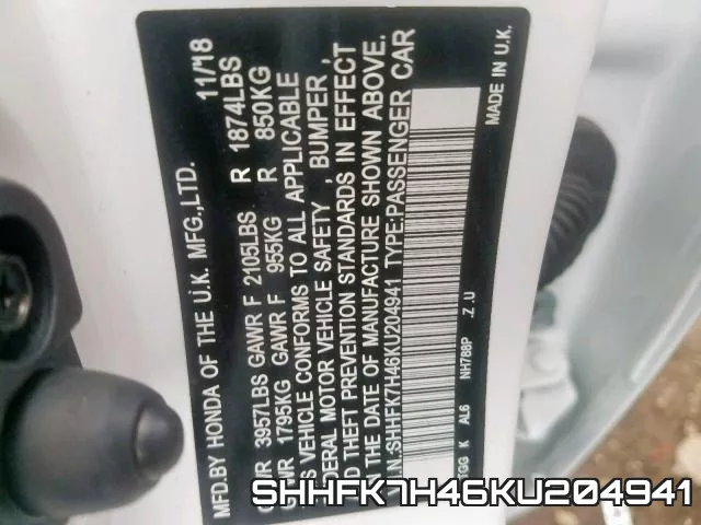 SHHFK7H46KU204941 фото 2