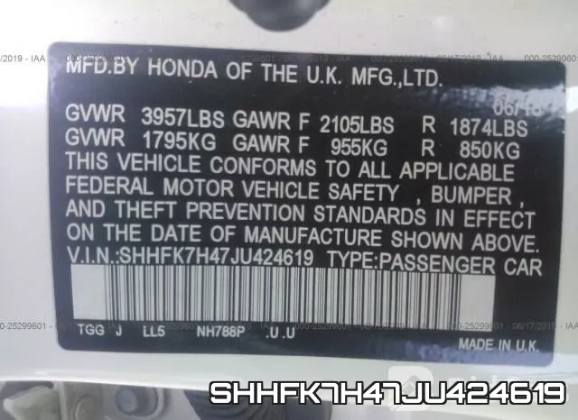 SHHFK7H47JU424619 фото 10