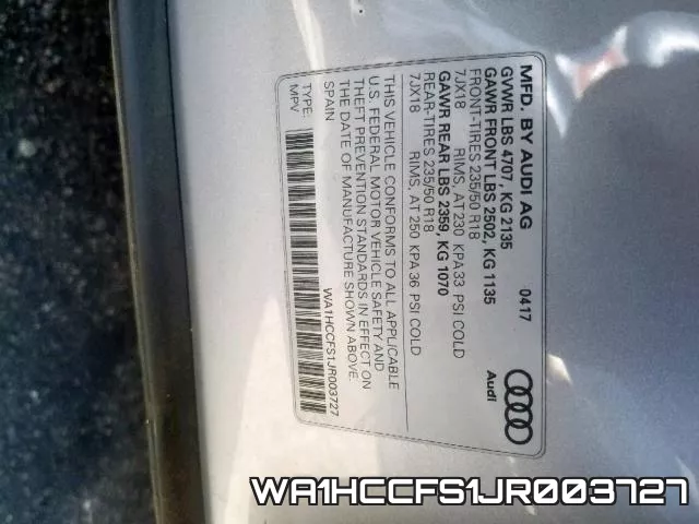 WA1HCCFS1JR003727 фото 2
