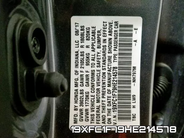 19XFC1F79HE214578 фото 2