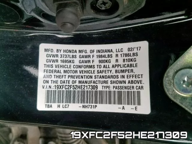 19XFC2F52HE217309 фото 2