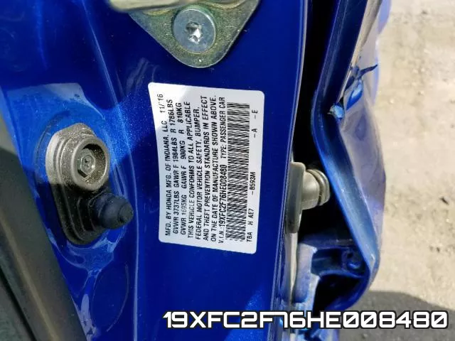 19XFC2F76HE008480 фото 2