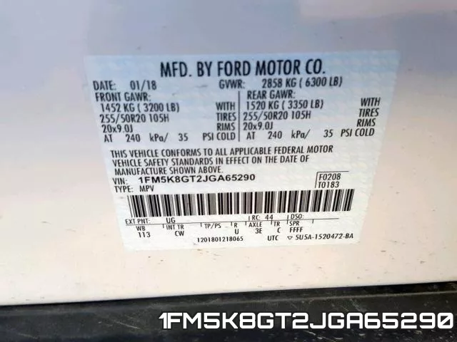 1FM5K8GT2JGA65290 фото 2