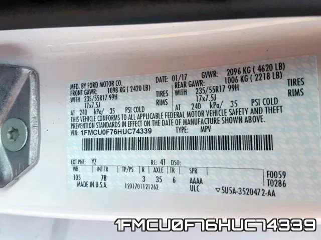 1FMCU0F76HUC74339 фото 2