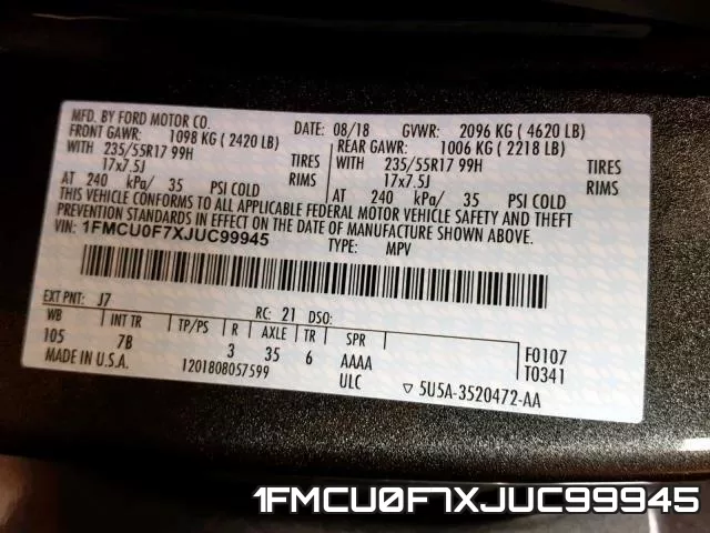 1FMCU0F7XJUC99945 фото 2