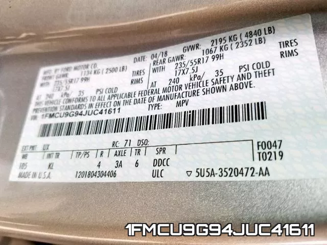 1FMCU9G94JUC41611 фото 2